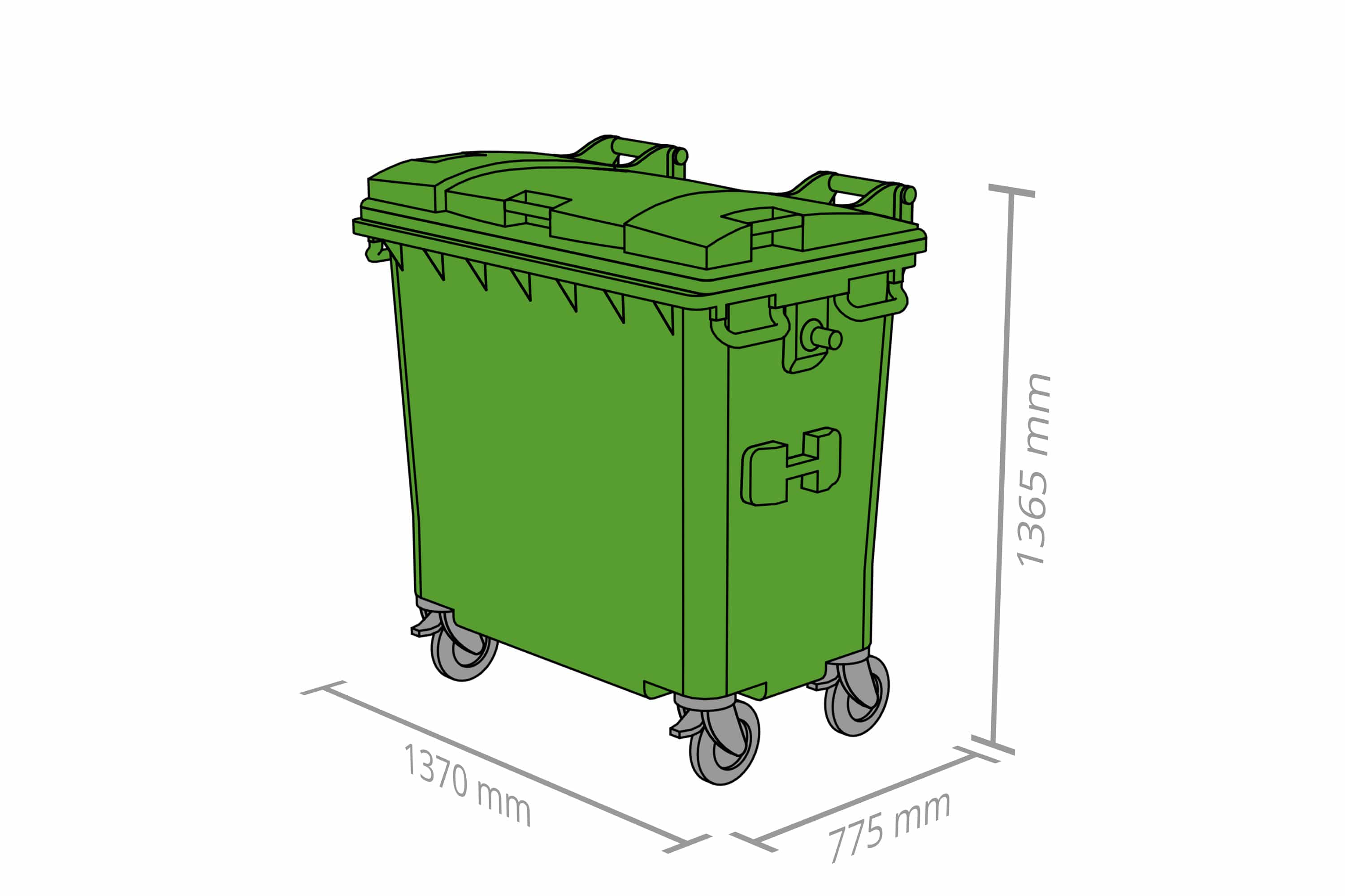 Maße Umleerbehälter 0,77 m³ – Türmaß